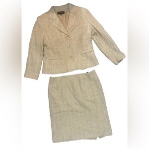 Vntg 2pc Suit Sz 14 Wool Blend Tweed Old Money Light Acadamia Office Siren Retro